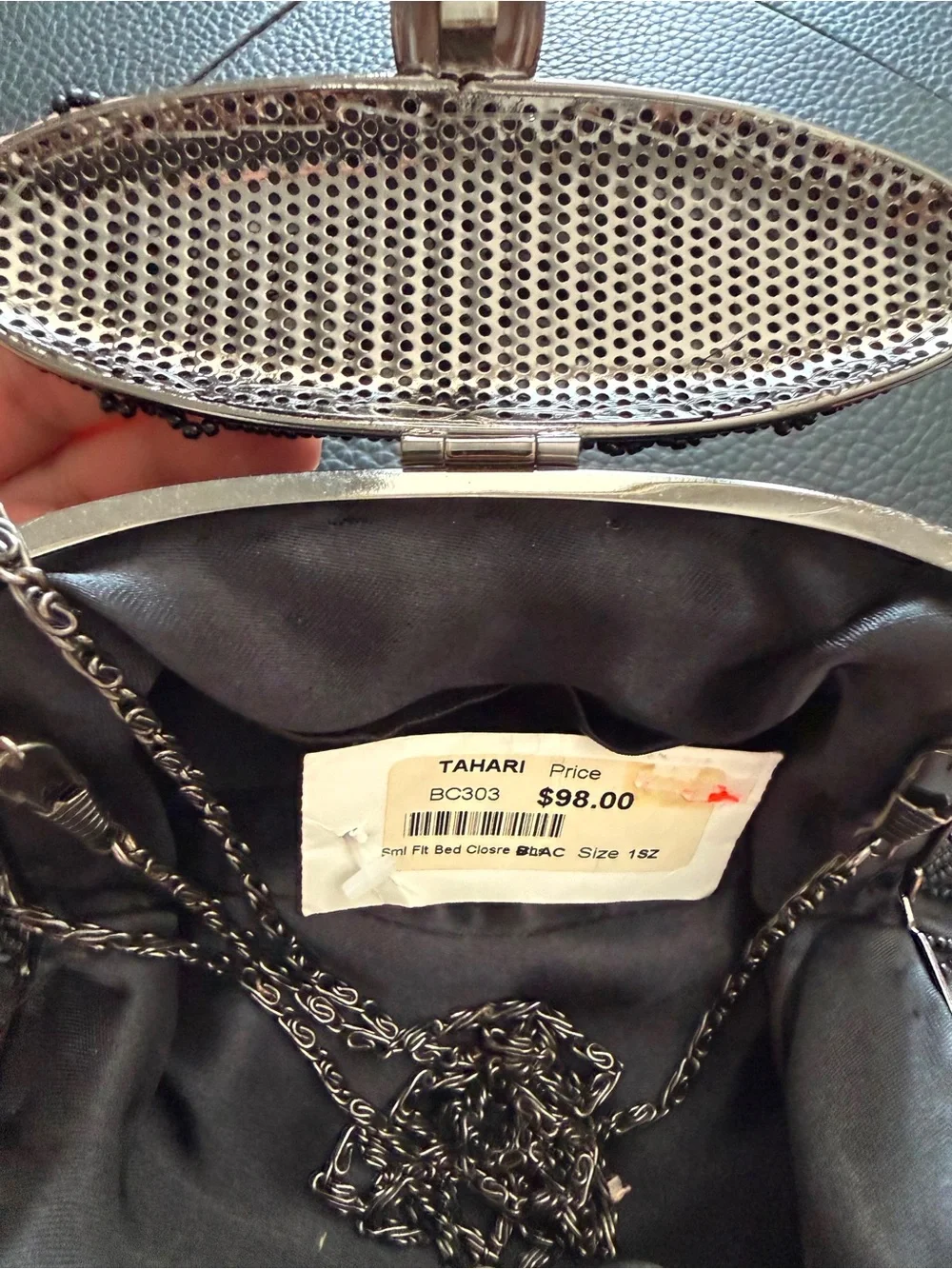 Tahari Black Beaded Evening Frame Clutch NWT